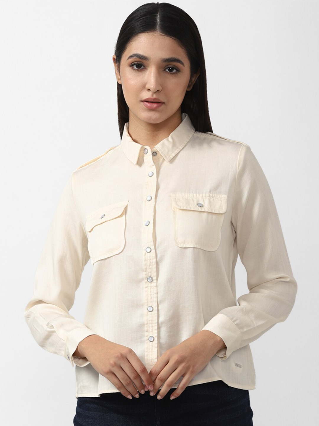 

Van Heusen Woman Women Cream-Coloured Pure Cotton Casual Shirt