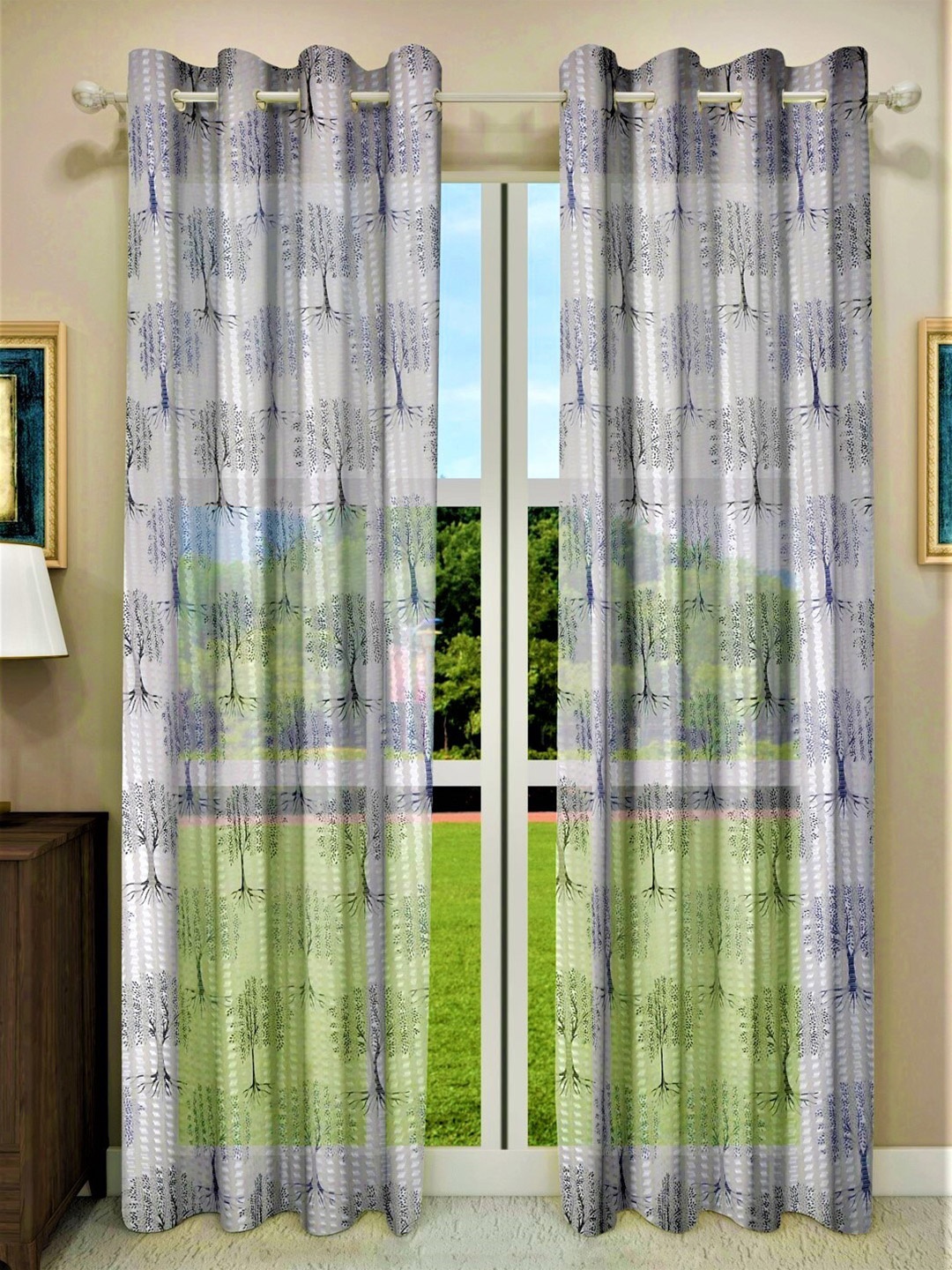 

Home Sizzler Pack of 2 Grey & Black Floral Sheer Door Curtains
