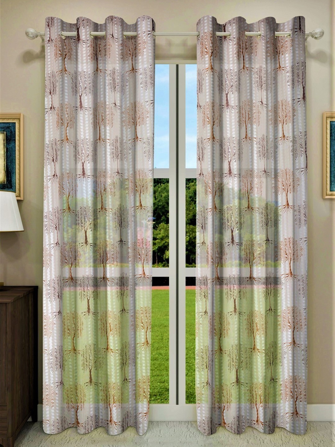 

Home Sizzler Pack of 2 Brown & White Floral Sheer Long Door Curtains