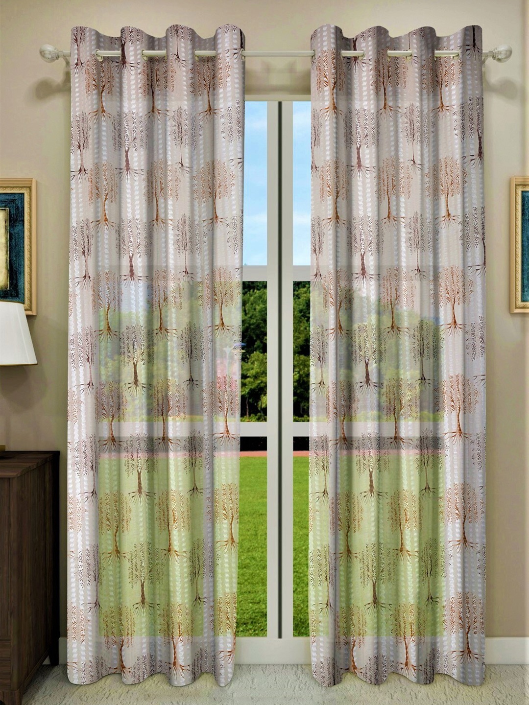 

Home Sizzler Pack of 2 Brown & Off White Ethnic Motifs Sheer Door Curtains