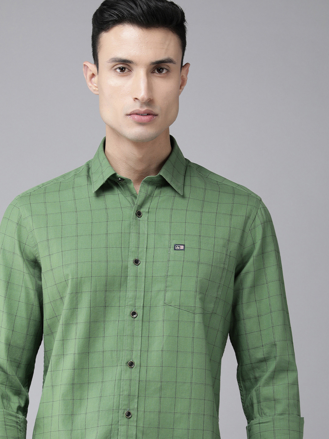

Arrow Sport Men Green Slim Fit Checked Pure Cotton Casual Shirt