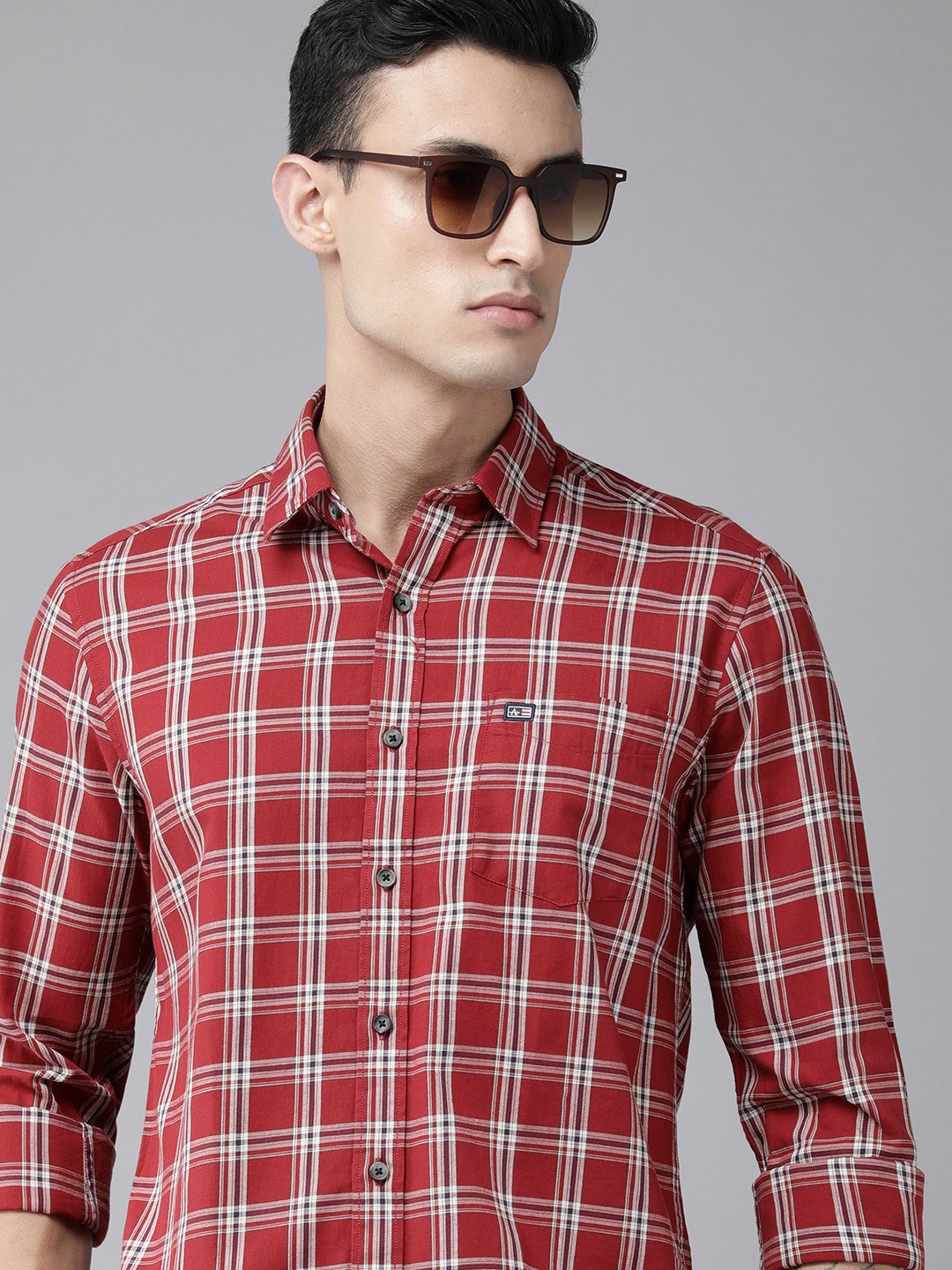 

Arrow Sport Men Red Slim Fit Checked Pure Cotton Casual Shirt