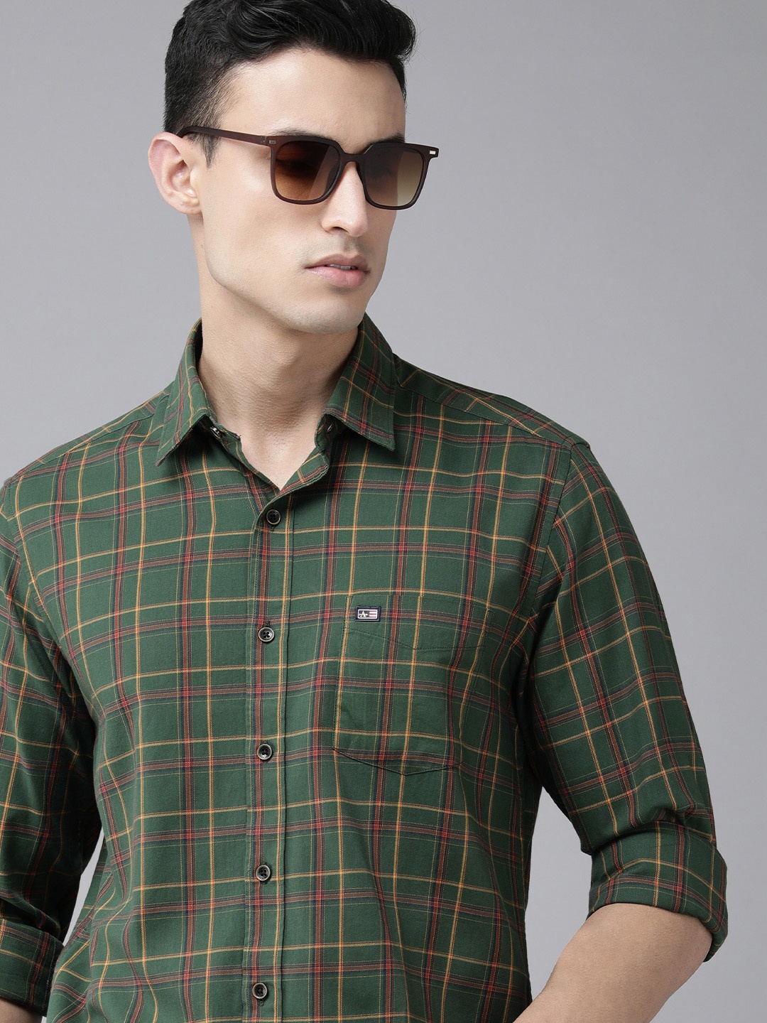 

Arrow Sport Men Green Original Slim Fit Tartan Checked Pure Cotton Casual Shirt