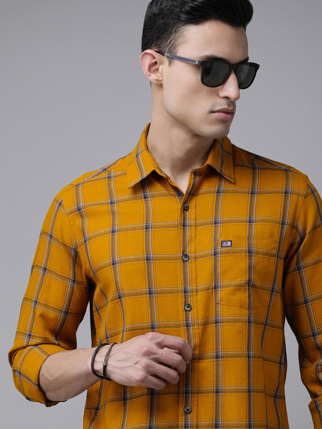 

Arrow Sport Men Mustard Yellow Original Slim Fit Tartan Checks Opaque Pure Cotton Shirt