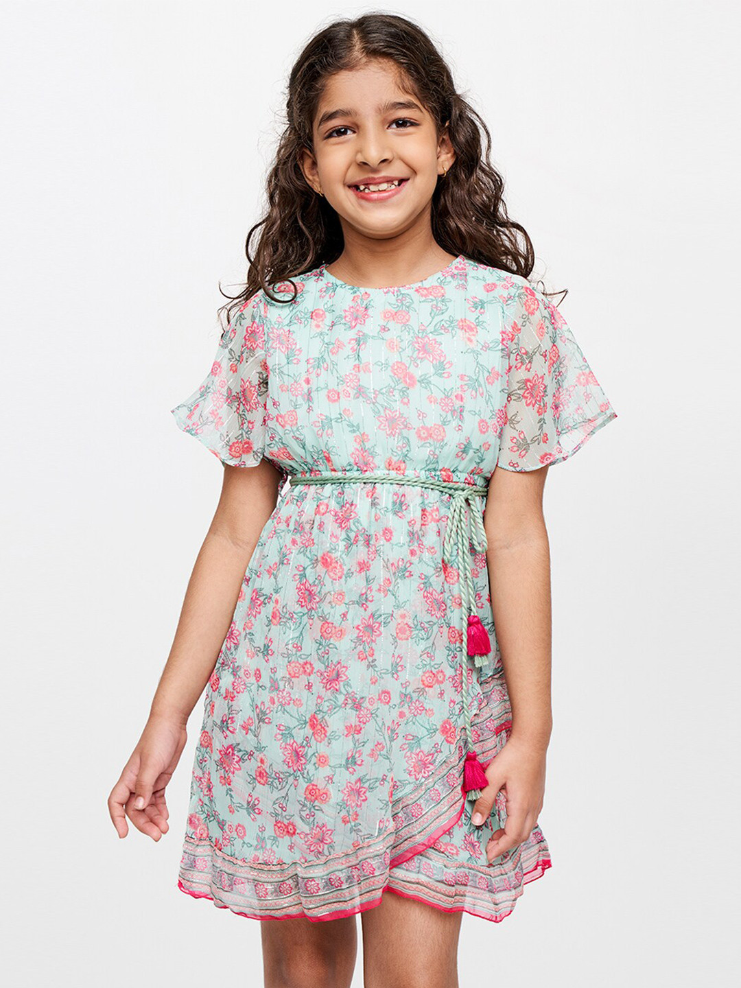 

Global Desi Green Floral A-Line Dress