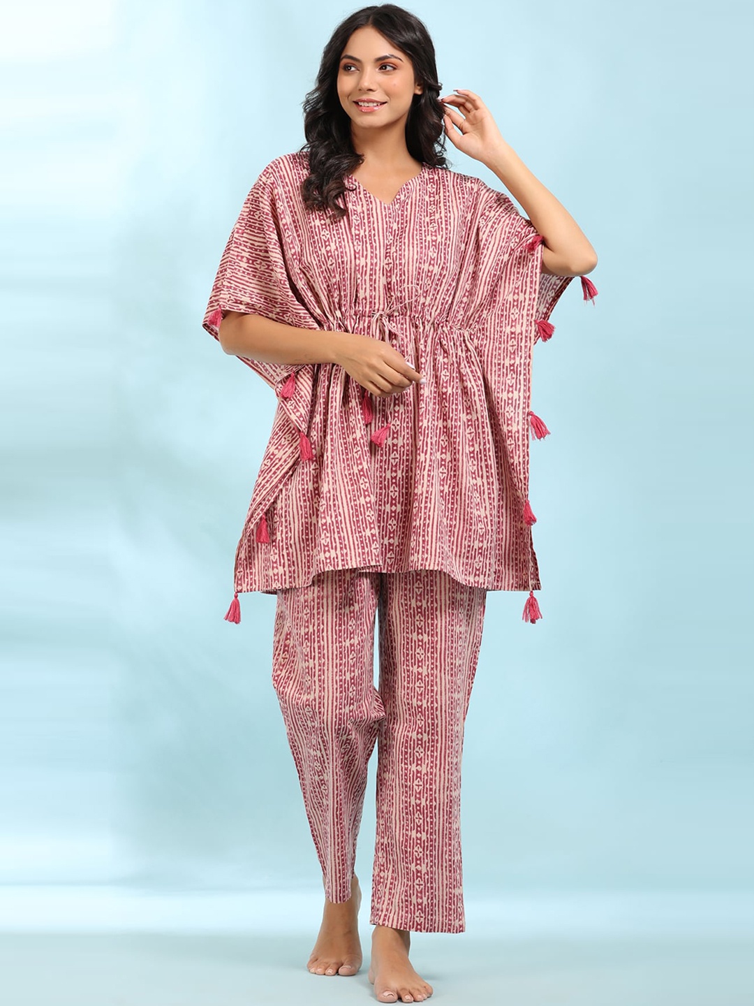 

JISORA Women Printed Cotton Night suit, Red
