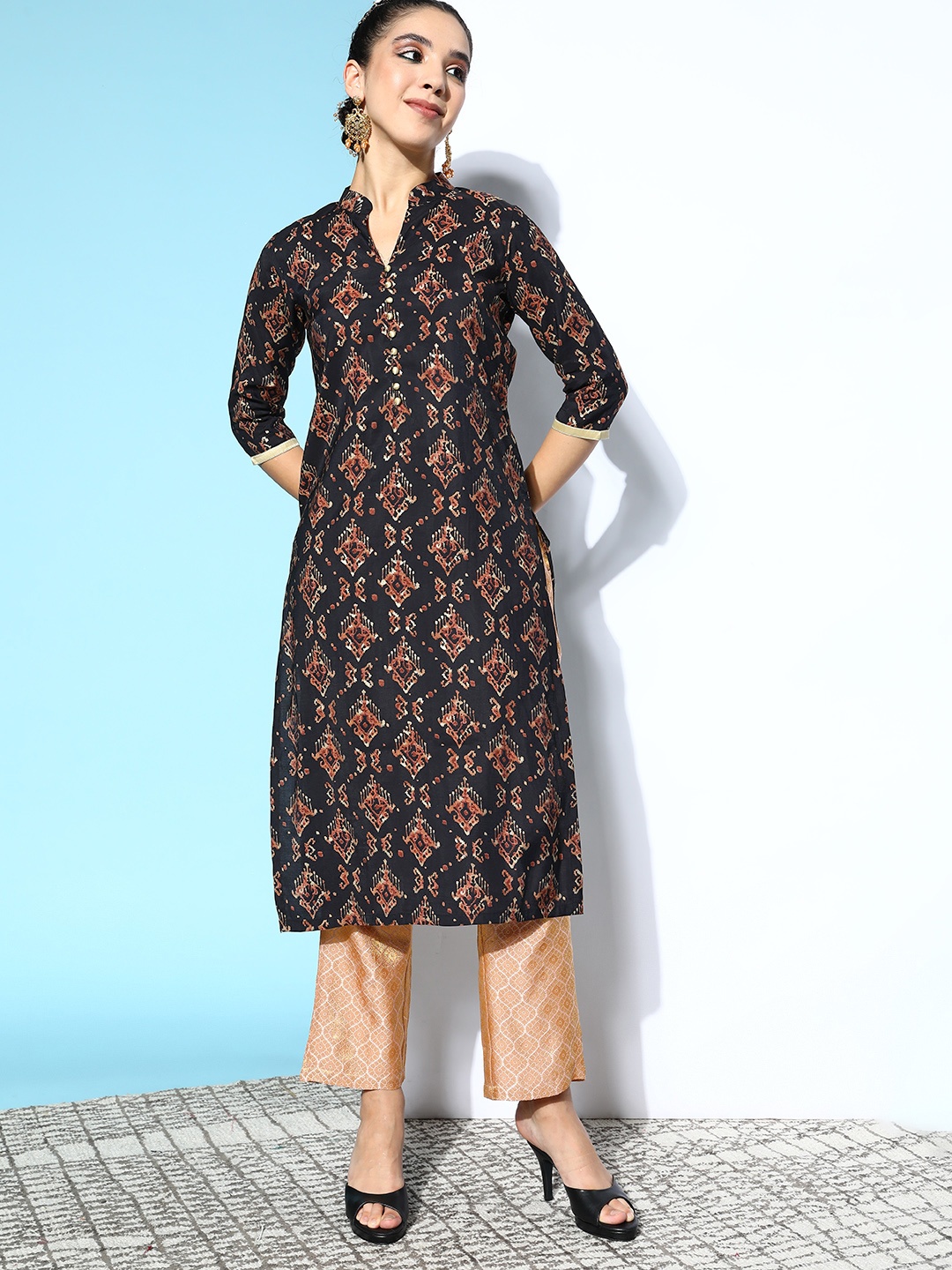 

Libas Women Black & Brown Ethnic Printed Kurta
