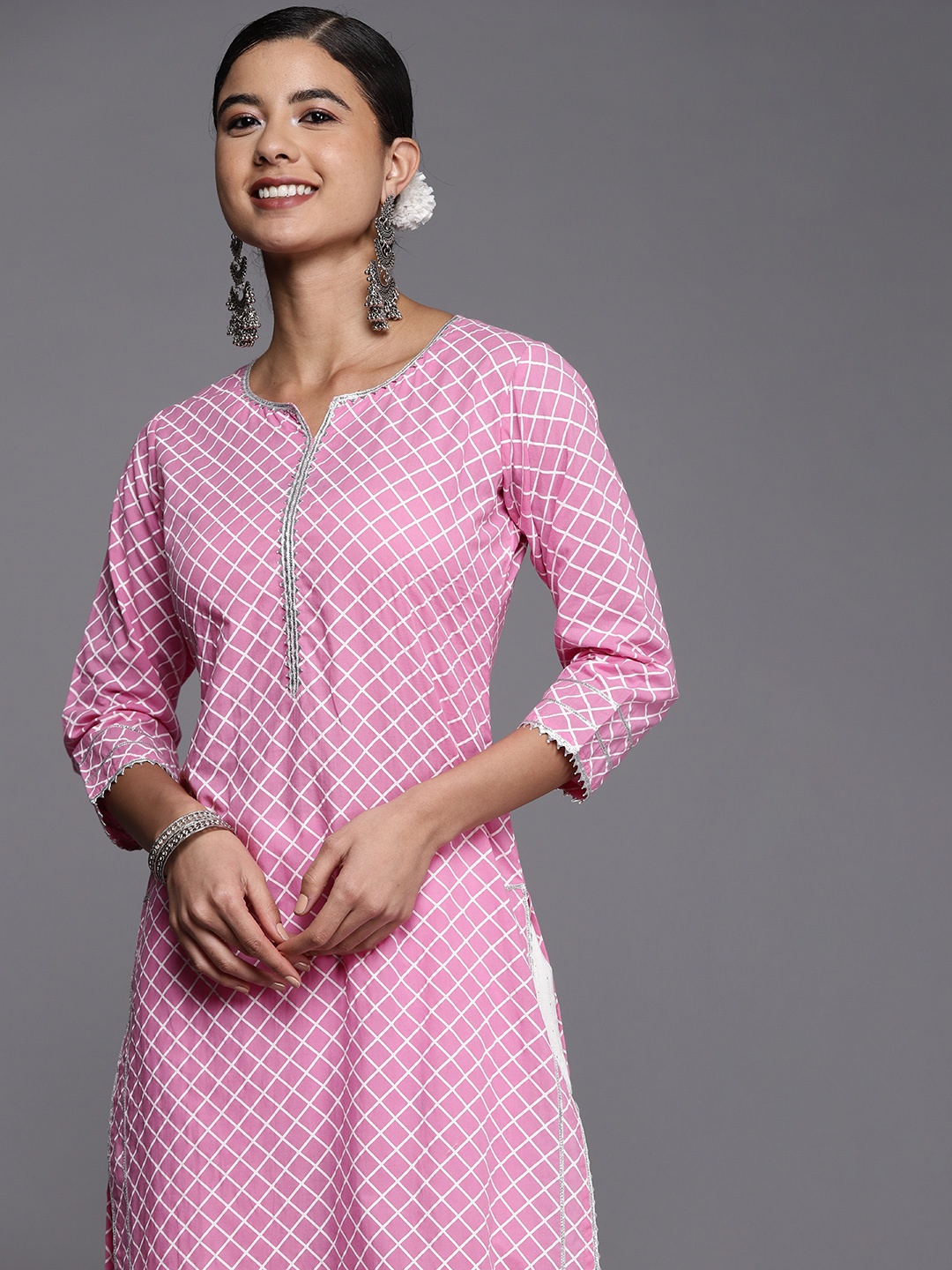 

Libas Women Pink & White Printed Cotton Kurta