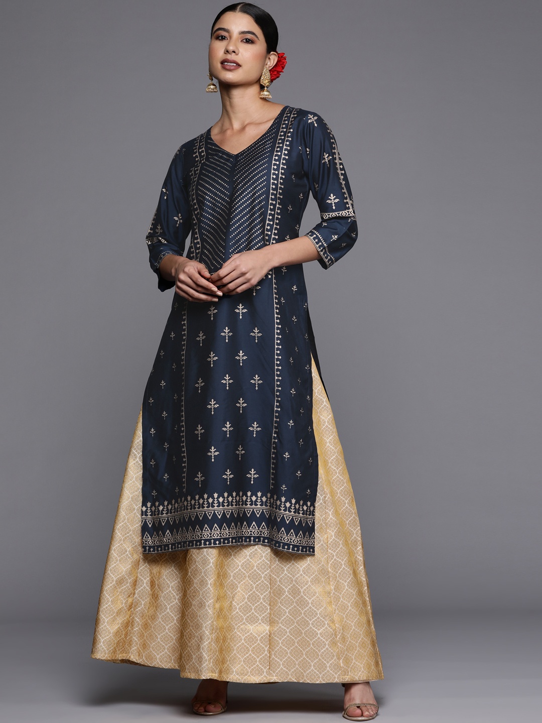 

Libas Women Navy Blue Ethnic Motifs Printed Kurta