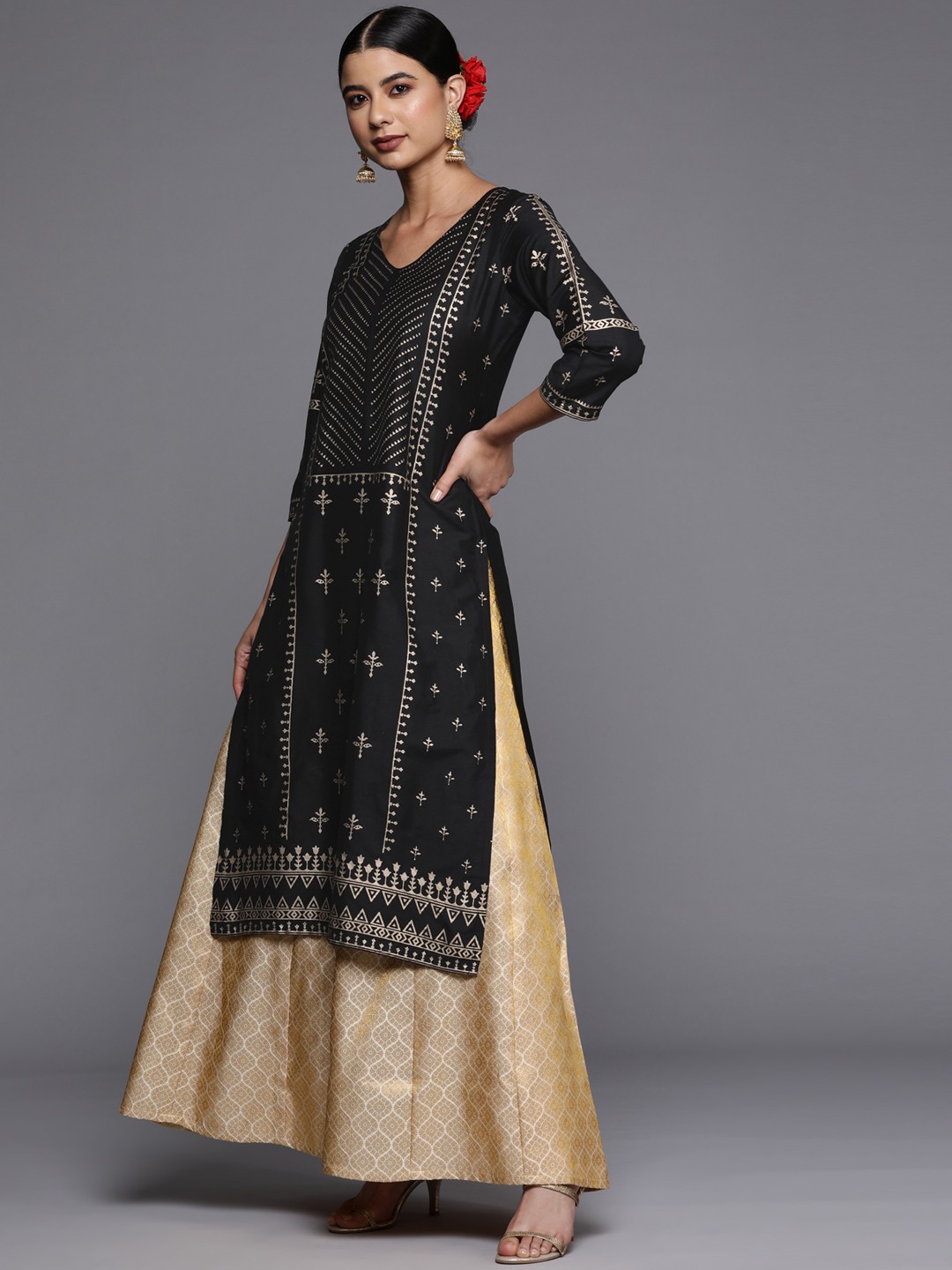 

Libas Women Black Ethnic Motifs Printed Kurta