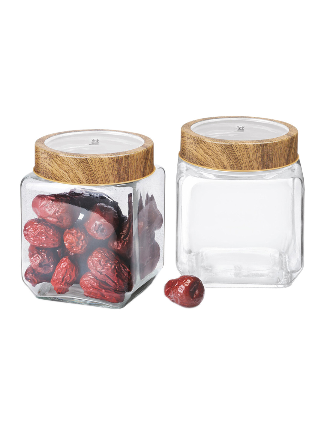 

Treo Woody Cube Storage Glass Jar 2 Pieces 580 ml Each Transparent Containers