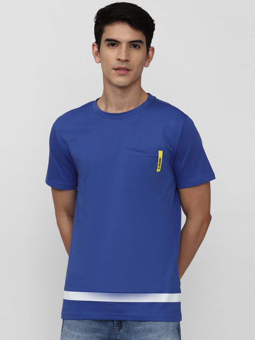 

FOREVER 21 Men Blue Cotton T-shirt