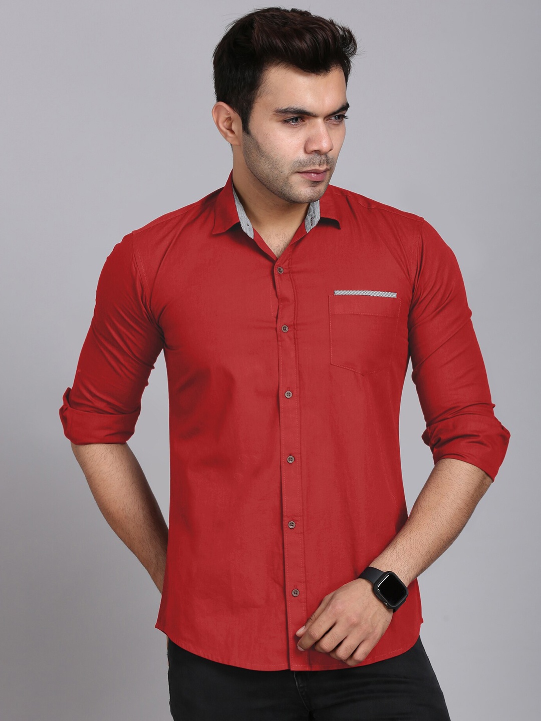 

FINIVO FASHION Men Red Standard Casual Shirt