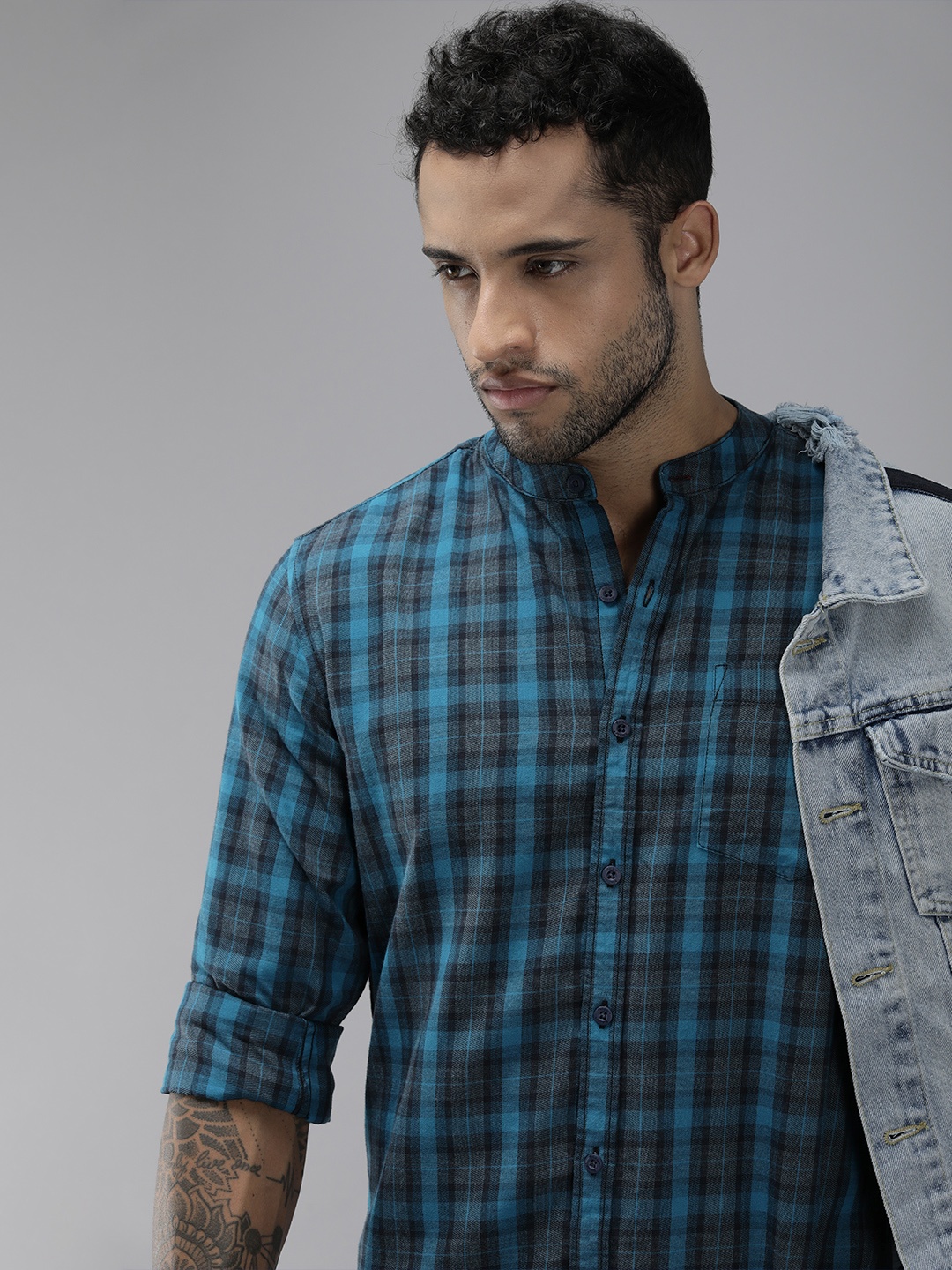 

Roadster Men Blue Comfort Tartan Checked Cotton Shirt