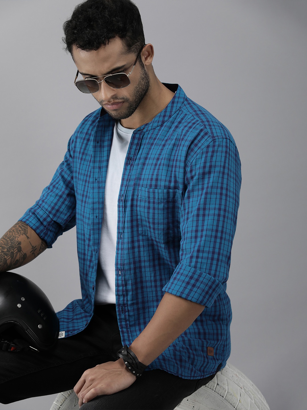 

Roadster Men Blue Comfort Tartan Checked Cotton Shirt
