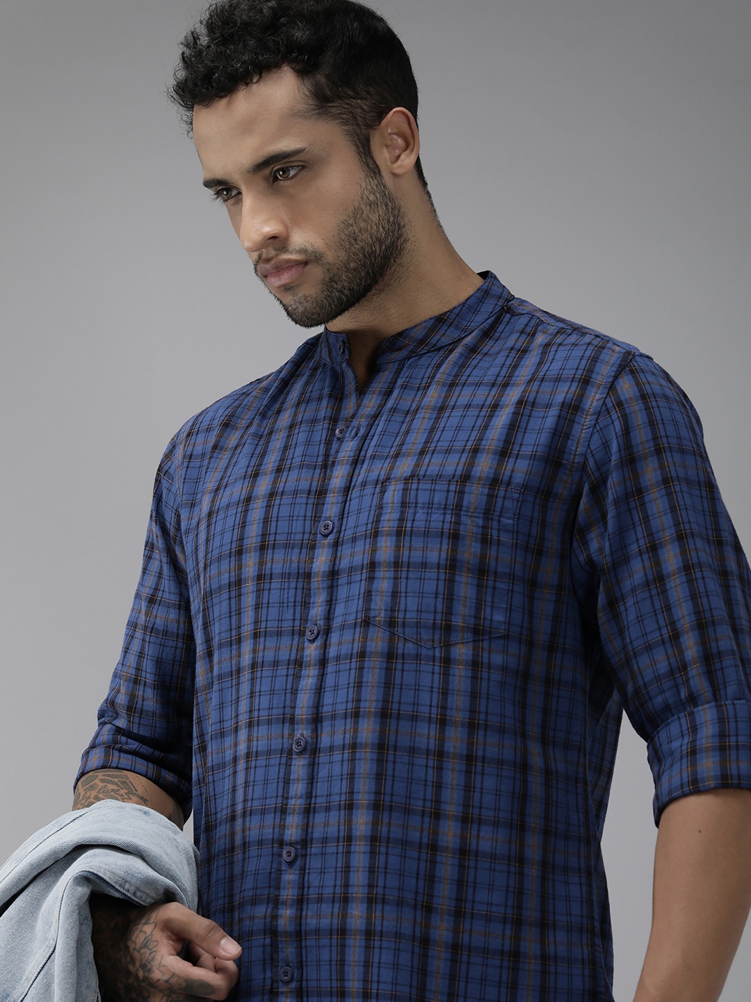 

Roadster Men Navy Blue Comfort Tartan Checked Cotton Shirt