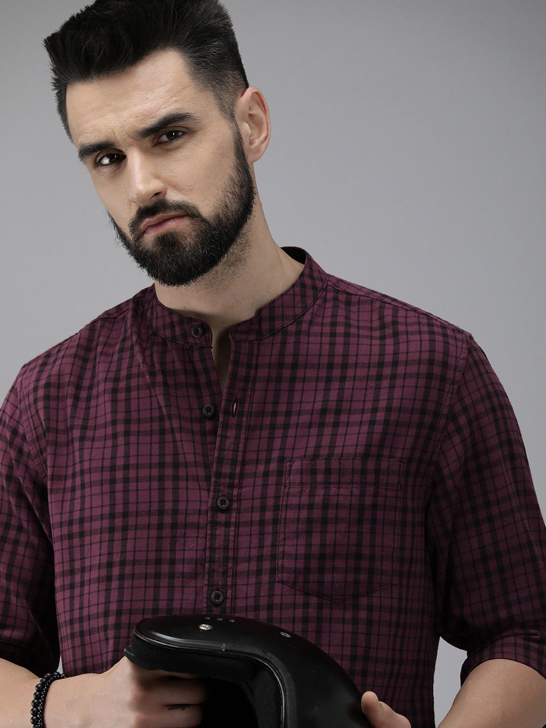 

Roadster Men Burgundy & Black Comfort Tartan Checked Cotton Shirt