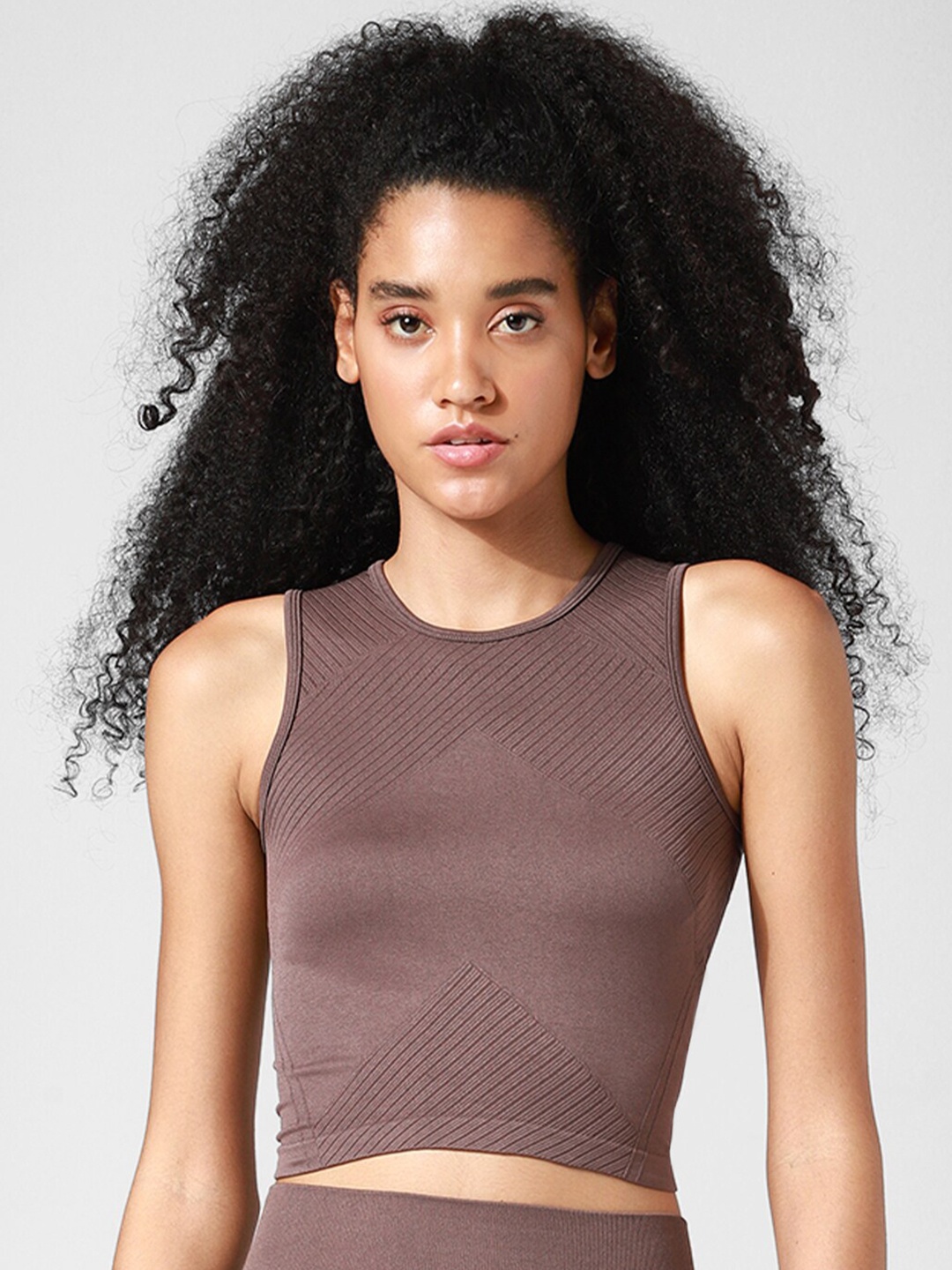

ONLY Women Brown Striped Slim Fit T-shirt