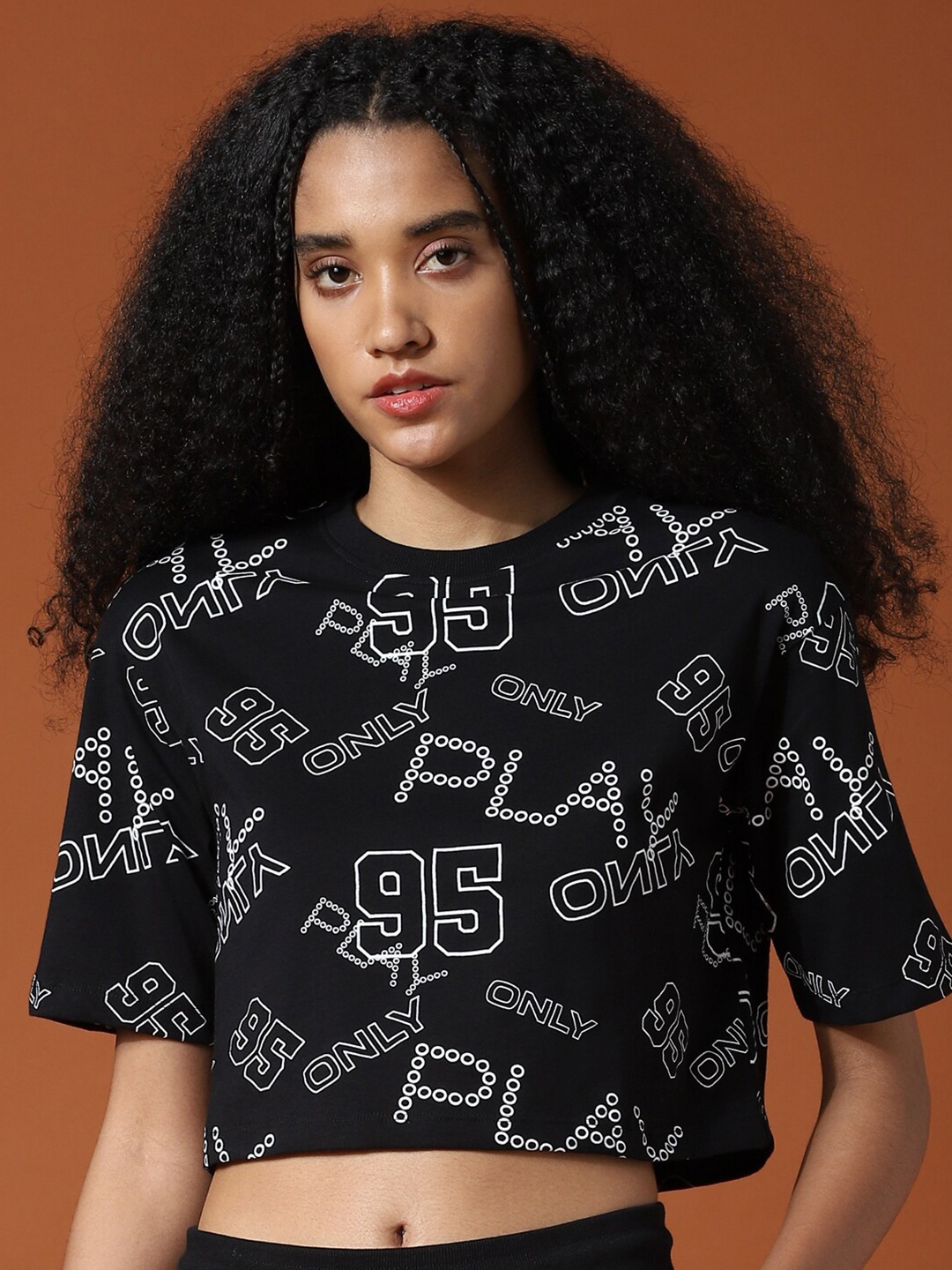 

ONLY PLAY Women Black Typography Printed Cotton T-shirt