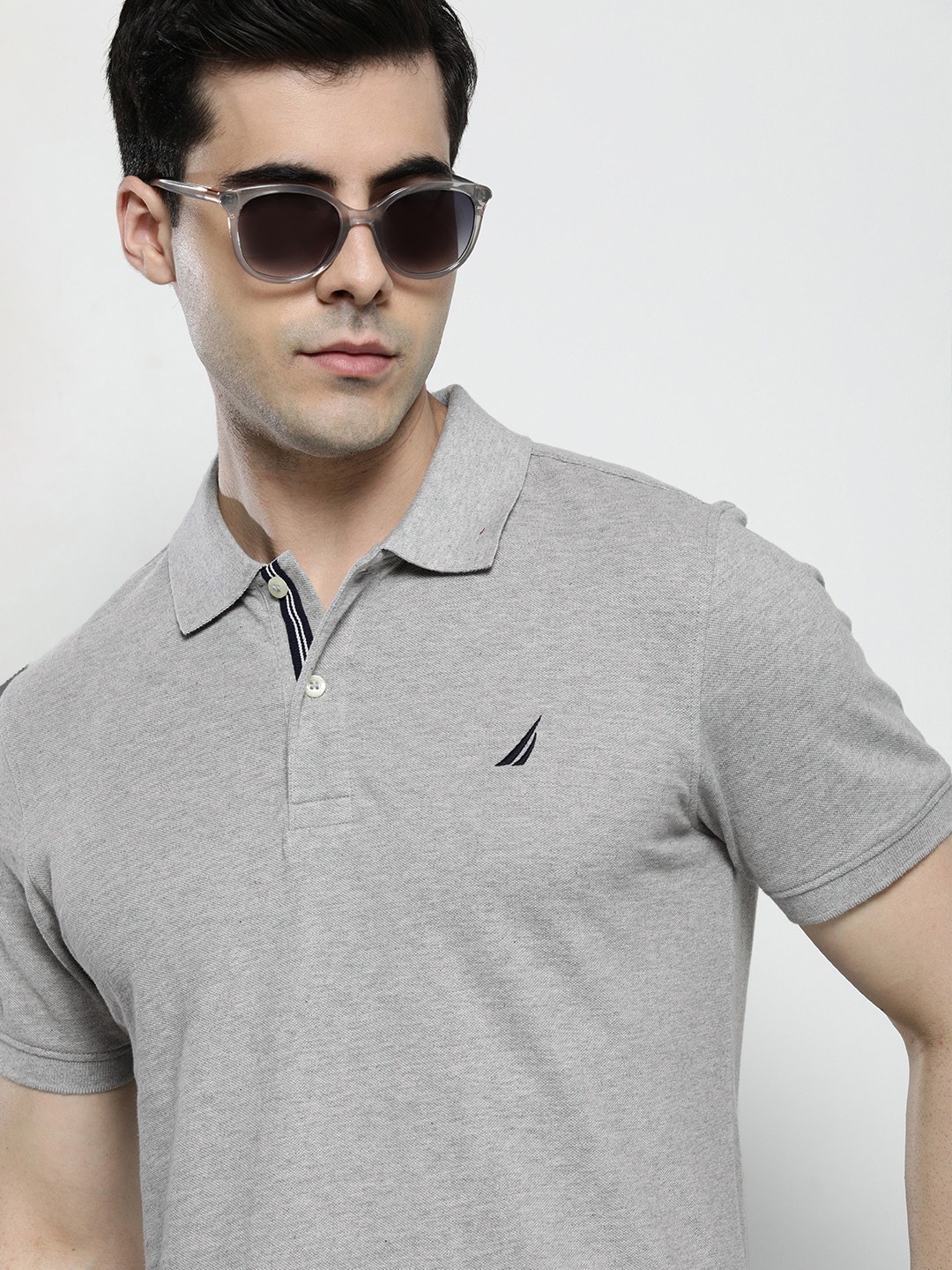 

Nautica Men Polo Collar Pure Cotton Slim Fit T-shirt, Grey