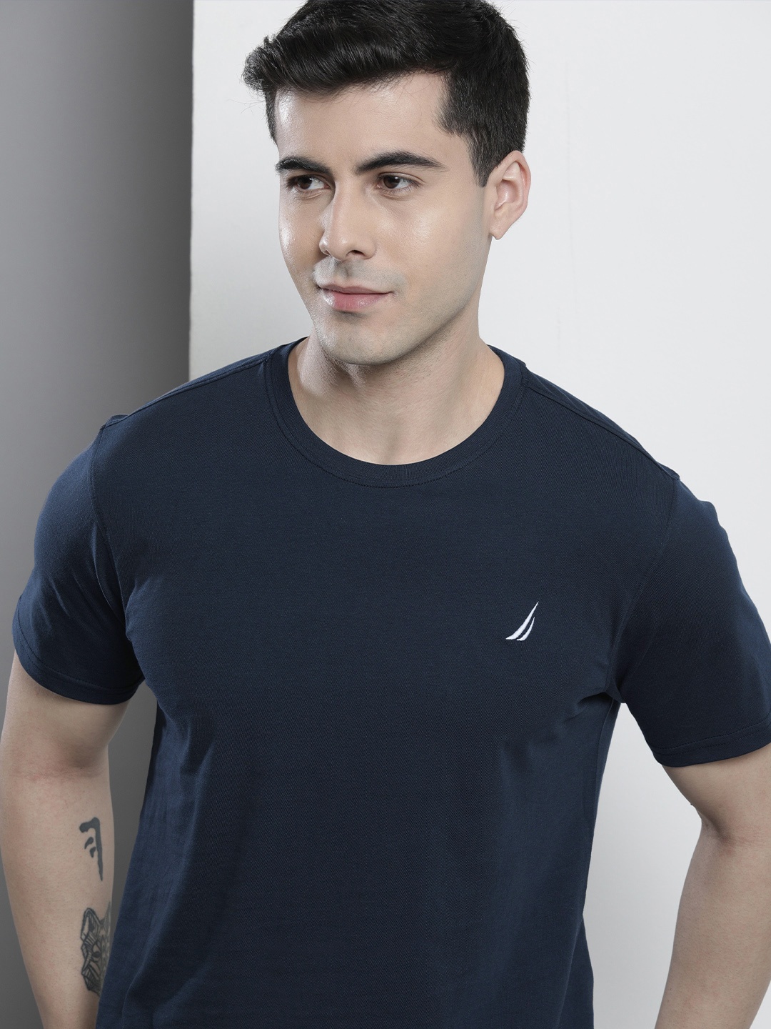 

Nautica Men Solid Pure Cotton T-shirt, Navy blue