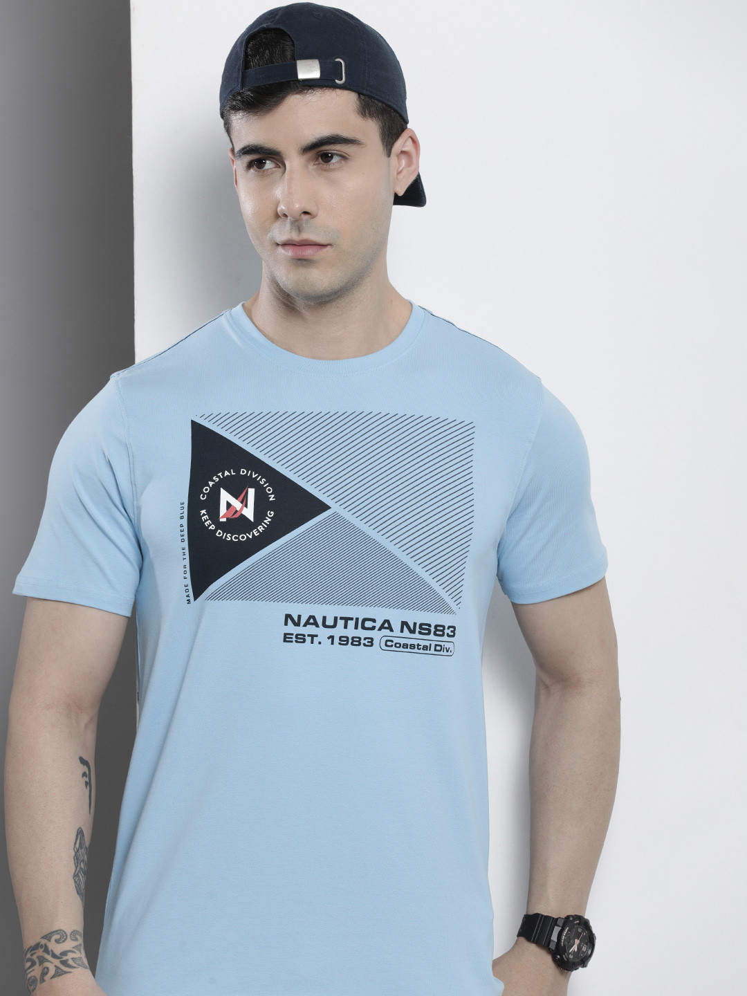 

Nautica Men Brand Logo Printed T-shirt, Blue