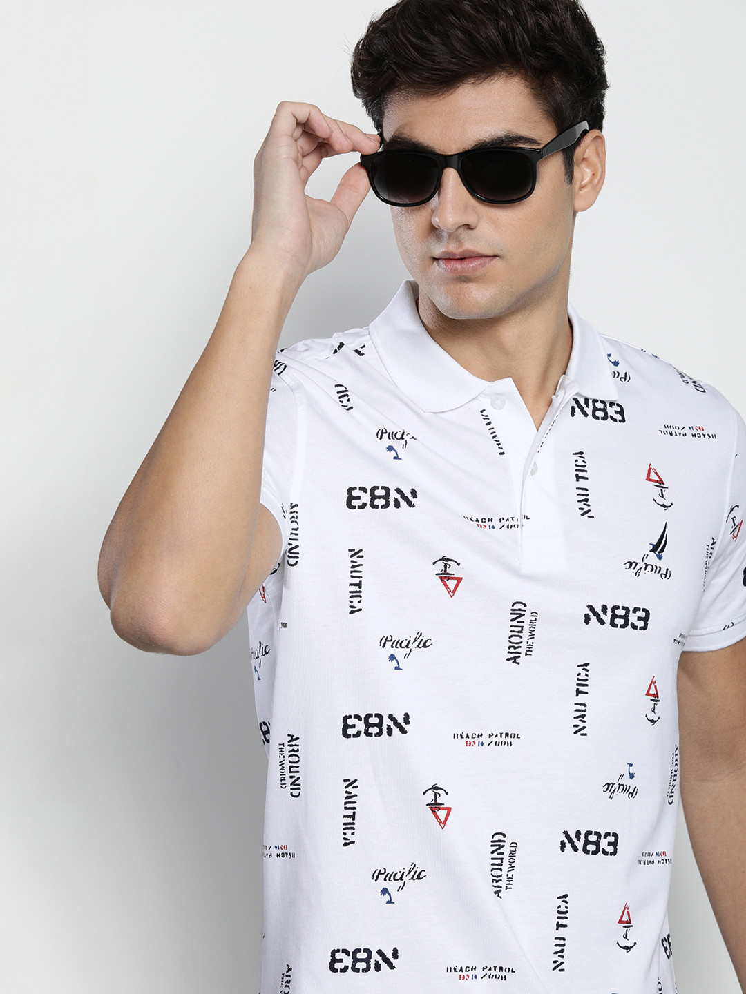 

Nautica Men Typography Printed Polo Collar Pure Cotton T-shirt, White