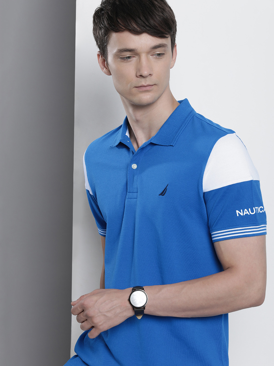 

Nautica Brand Logo Printed Polo Collar Pure Cotton T-shirt, Blue