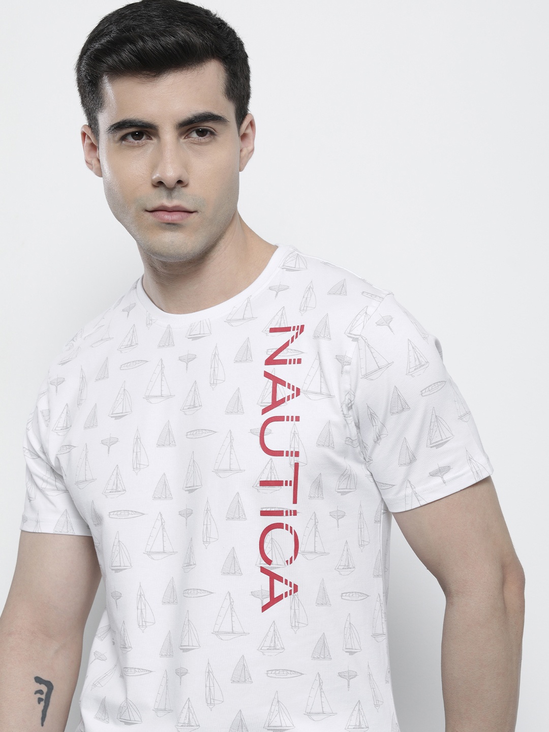 

Nautica Men Brand Logo Nautical Printed T-shirt, White