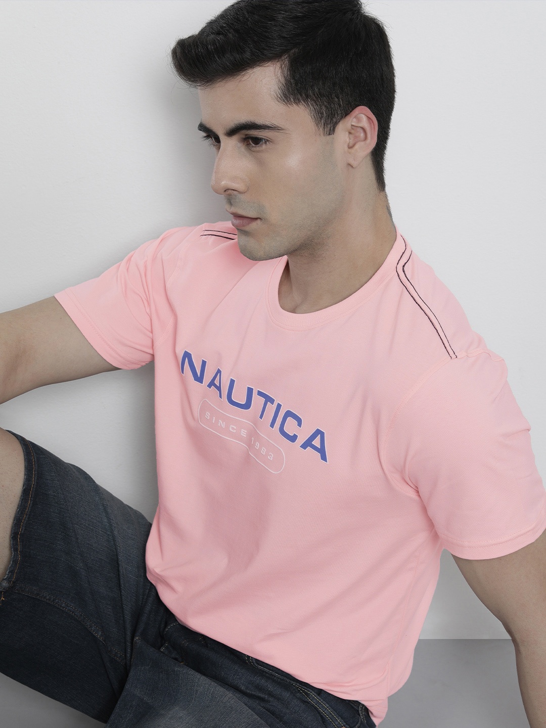 

Nautica Men Brand Logo Printed T-shirt, Pink