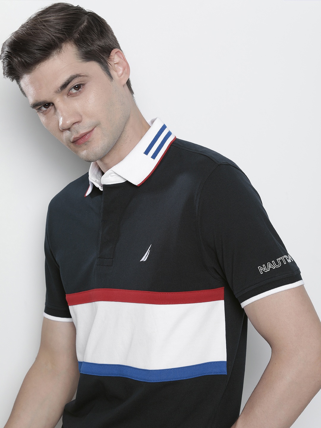 

Nautica Colourblocked Polo Collar T-shirt, Navy blue