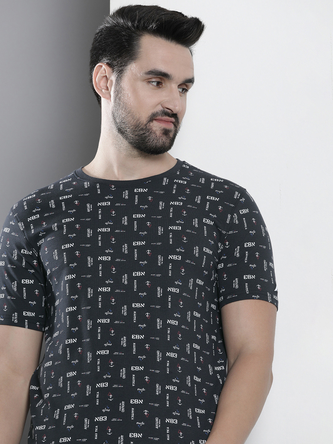 

Nautica Men Round Neck Typography Printed T-shirt, Navy blue