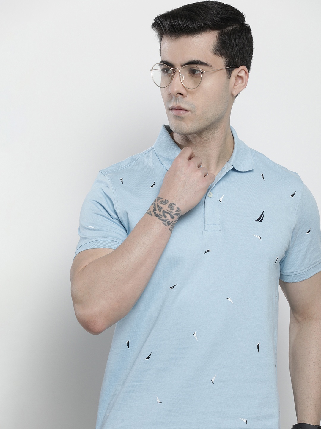 

Nautica Men Brand Logo Printed Polo Collar Pure Cotton T-shirt, Blue