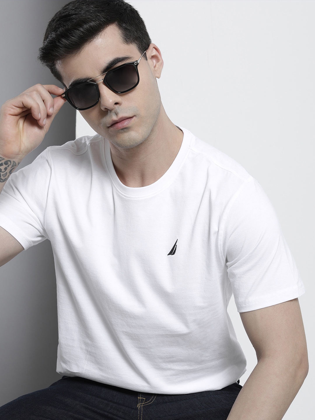 

Nautica Men Pure Cotton Round Neck T-shirt, White