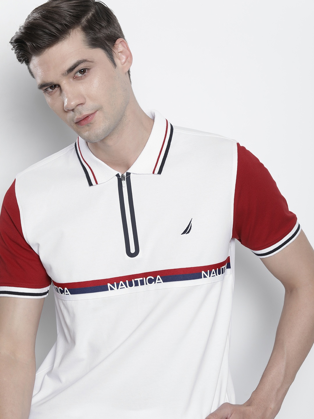 

Nautica Colourblocked Polo Collar T-shirt, White