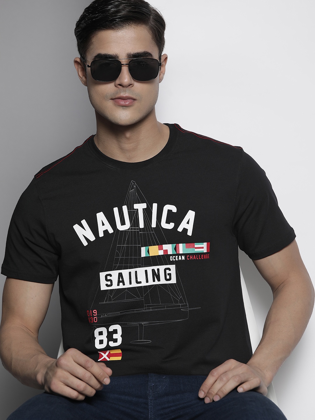 

Nautica Men Brand Logo Printed T-shirt, Black