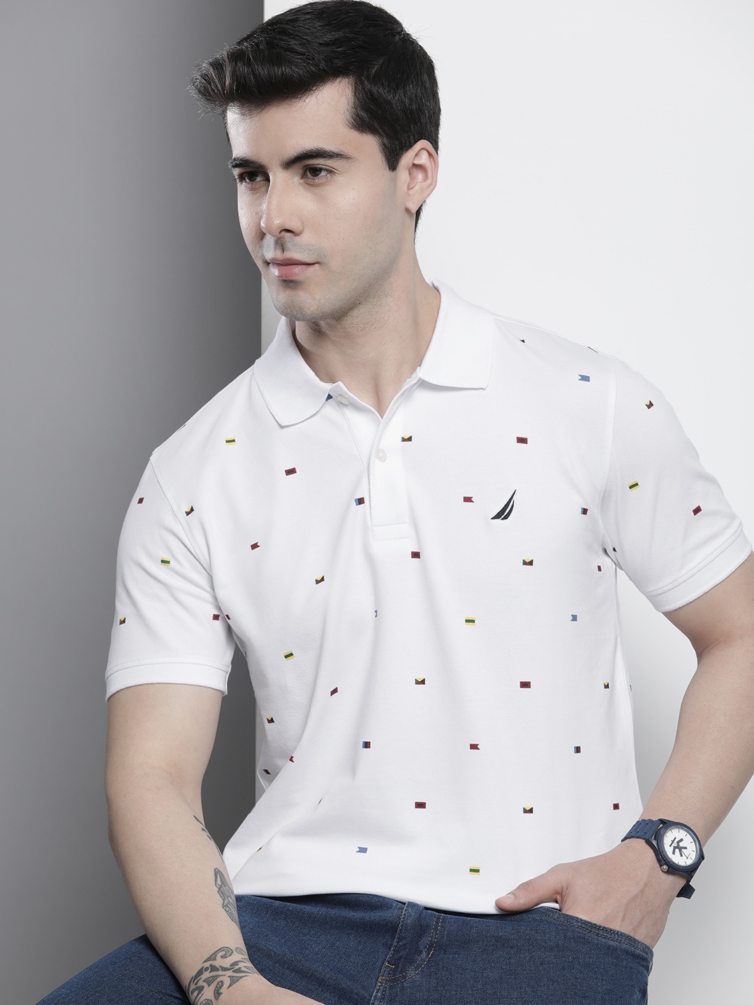 

Nautica Men Printed Polo Collar T-shirt, White