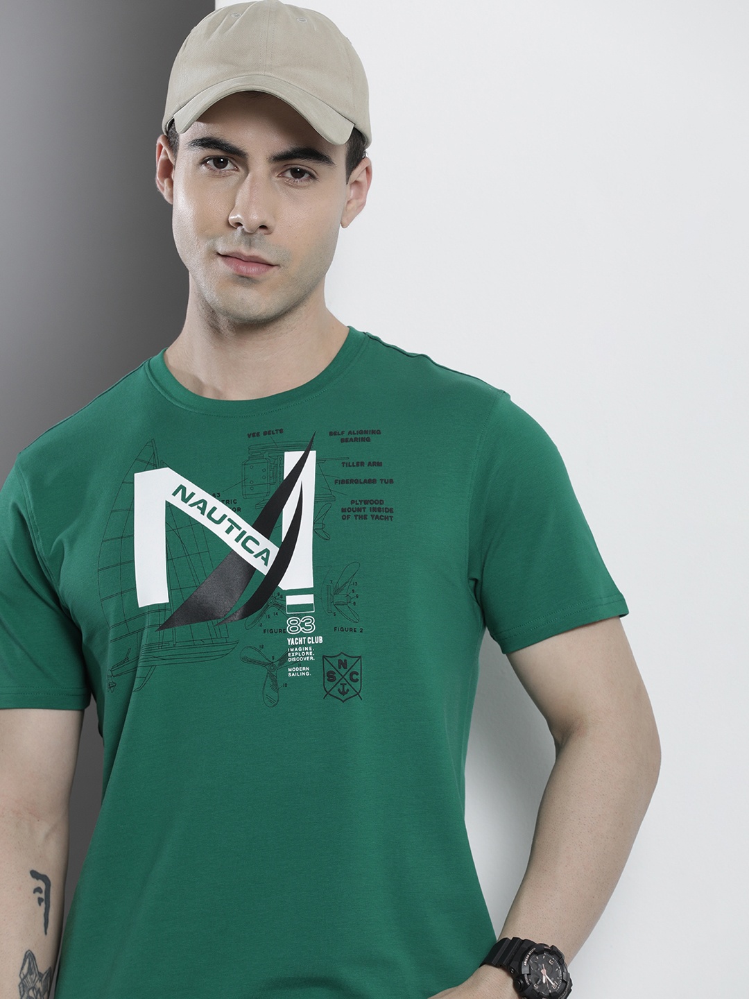 

Nautica Men Round Neck Nautical Printed T-shirt, Green