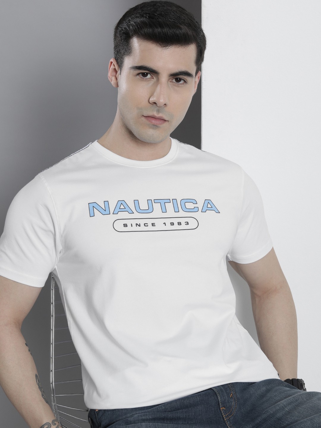 

Nautica Men Brand Logo Printed T-shirt, White