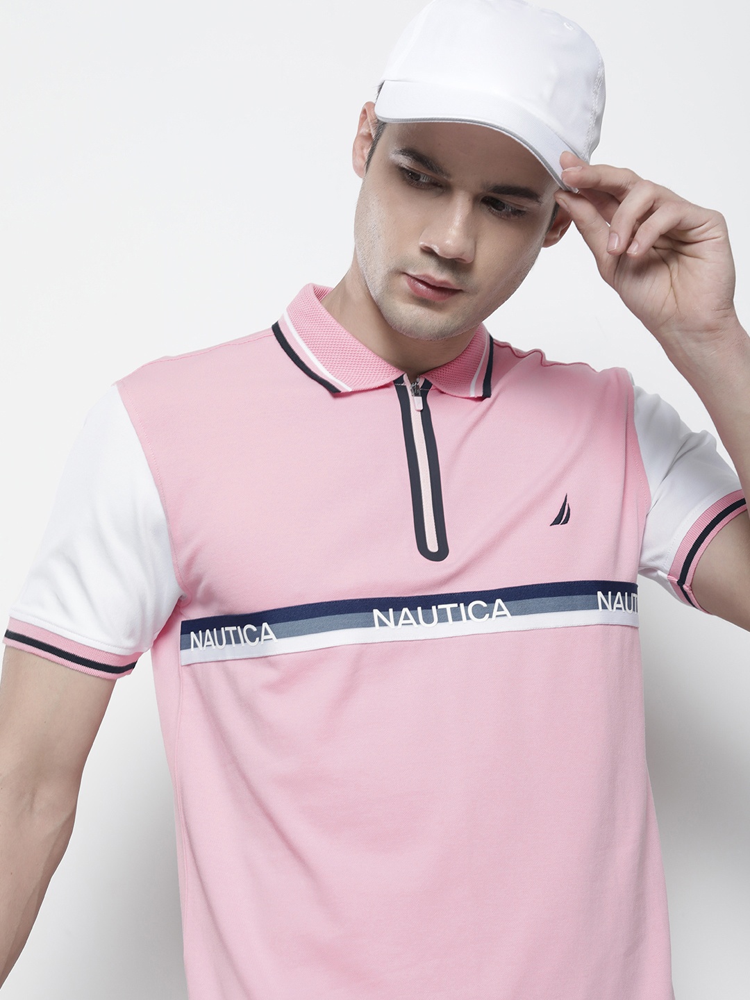 

Nautica Brand Logo Printed Polo Collar T-shirt, Pink