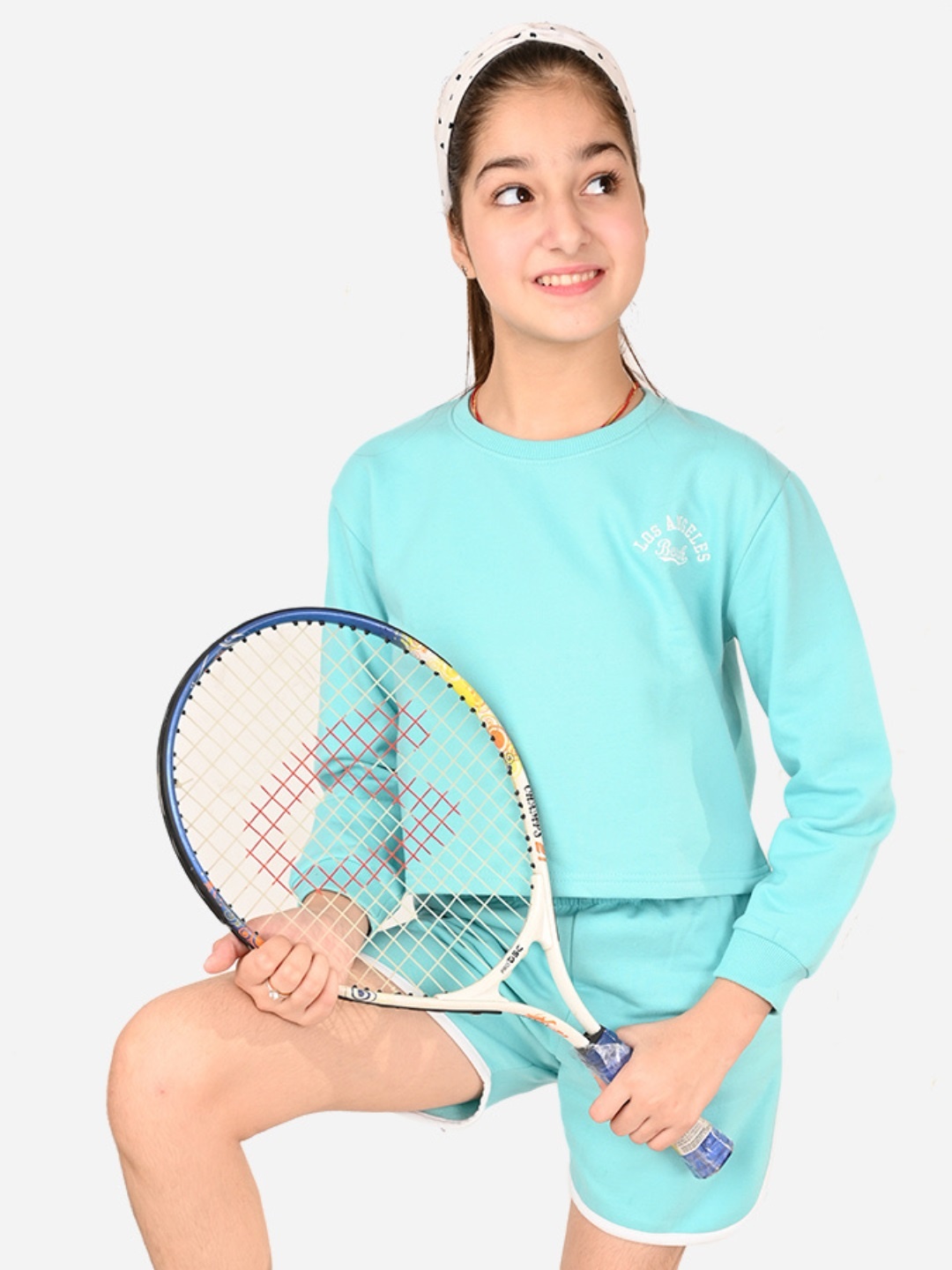 

LilPicks Girls Turquoise Blue Top with Shorts