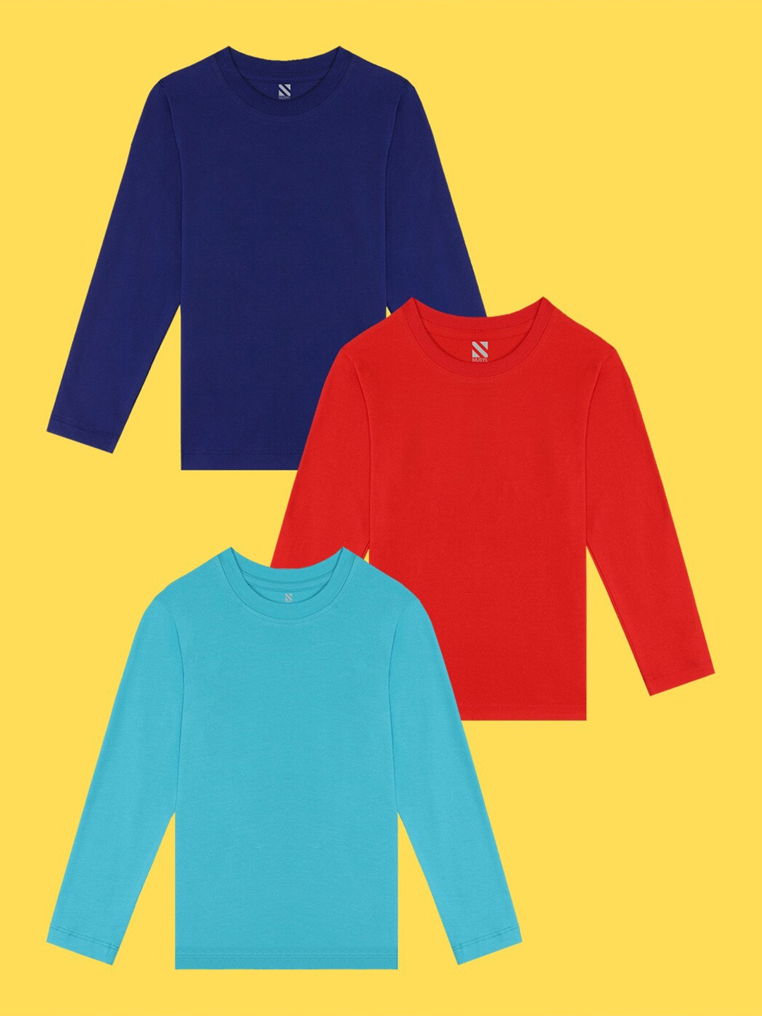 

NUSYL Boys Red & Blue Pack Of 3 Solid T-shirt