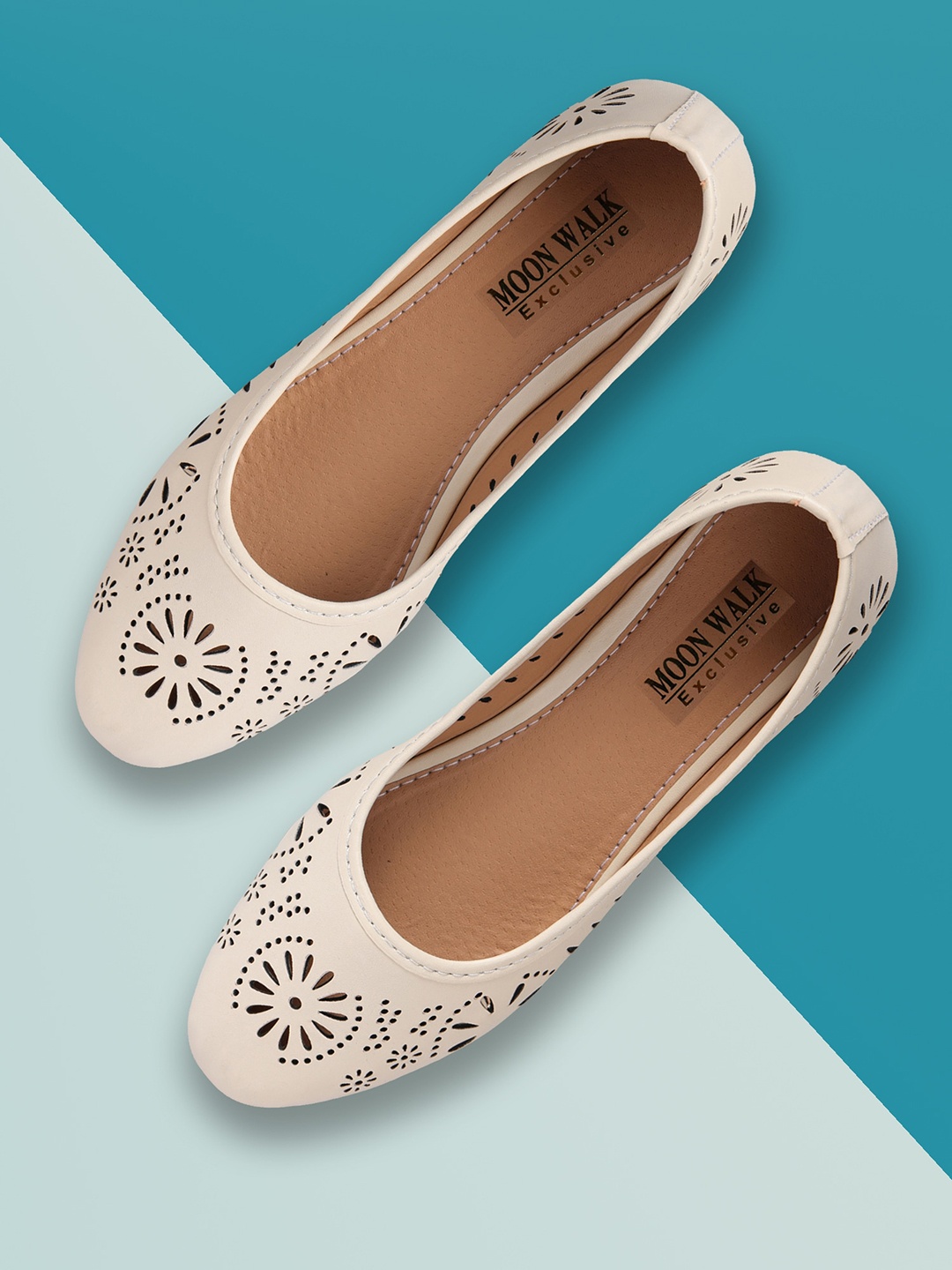 

Moonwalk Women Ballerinas with Laser Cuts Flats, Cream