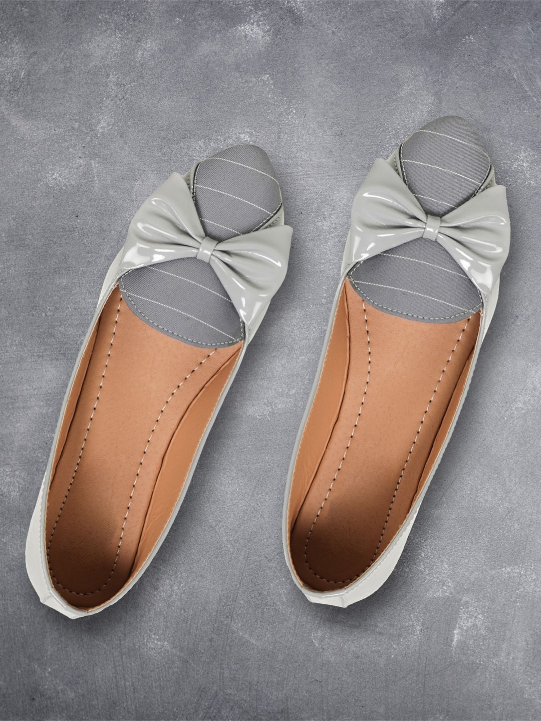 Moonwalk Women Printed Ballerinas with Bows, Grey