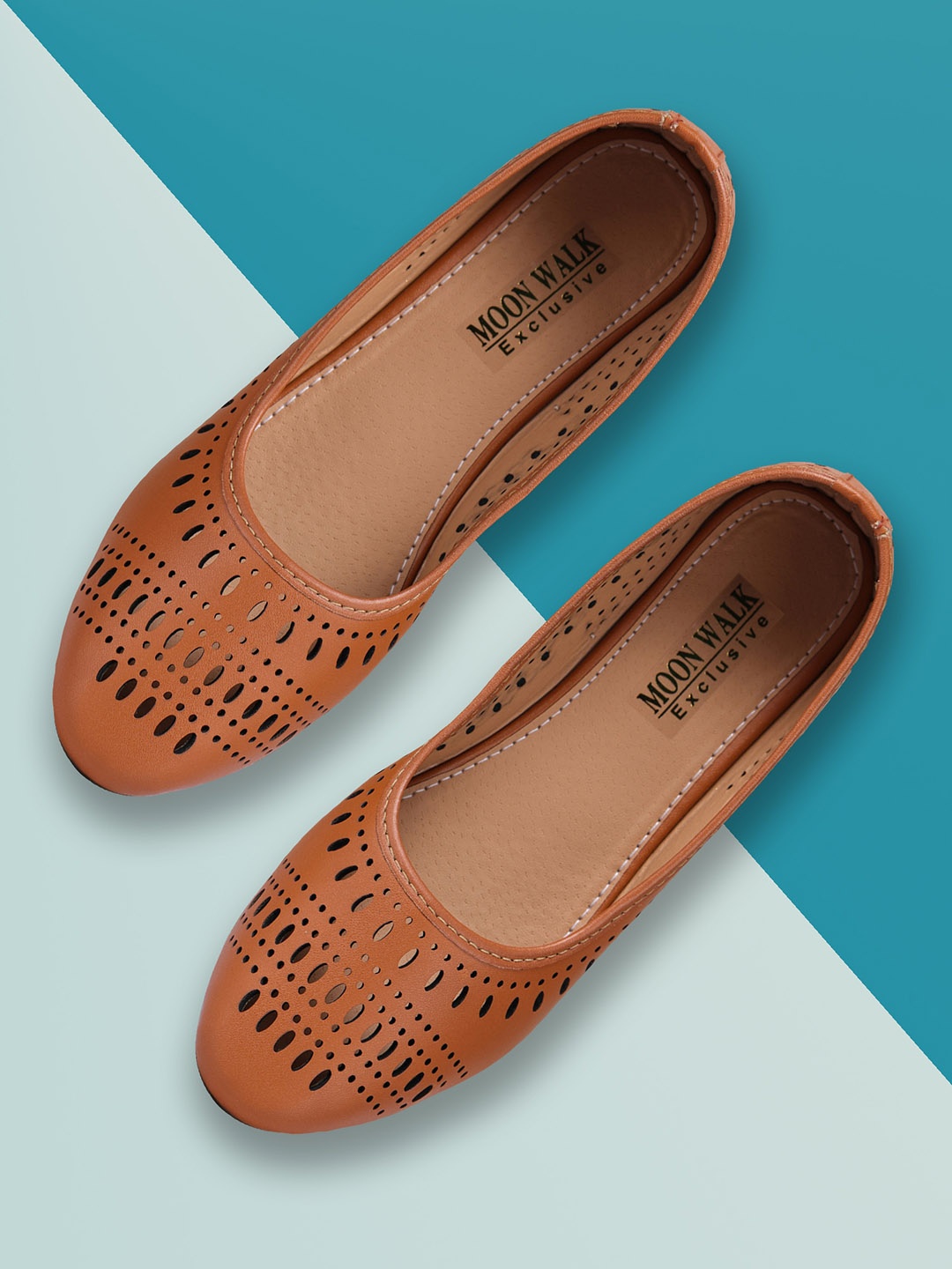 

Moonwalk Women Tan Textured Ballerinas with Laser Cuts Flats