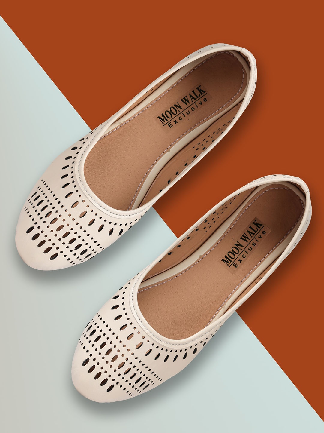 

Moonwalk Women Ballerinas with Laser Cuts Flats, Cream