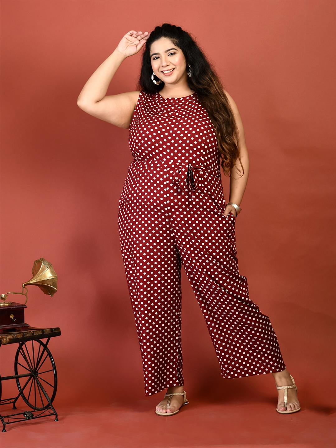 

PrettyPlus by Desinoor com Women Printed Basic Jumpsuit, Maroon