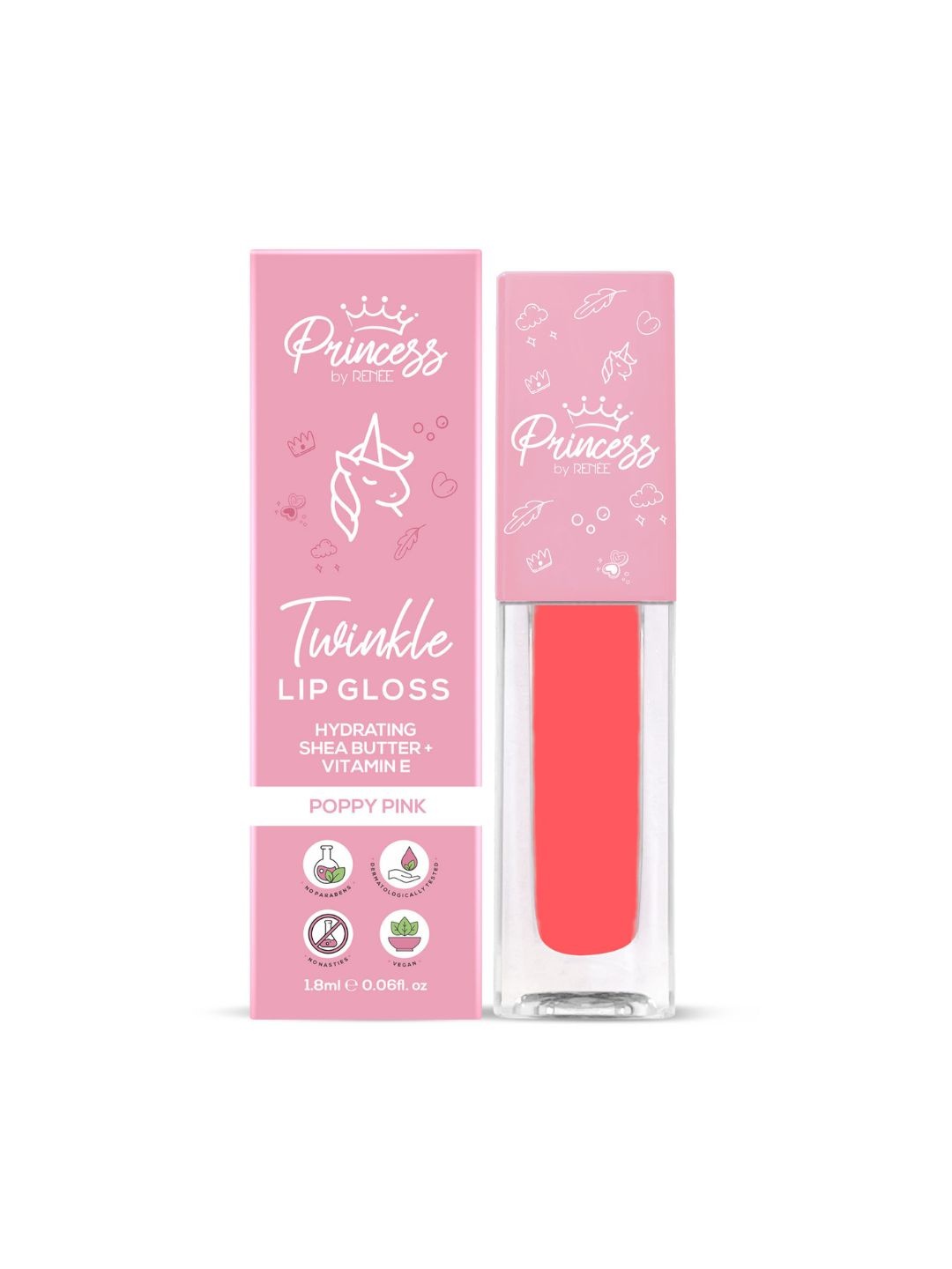 

Renee Princess Hydrating Twinkle Lip Gloss with Shea Butter & Vitamin E 1.8ml - Poppy Pink