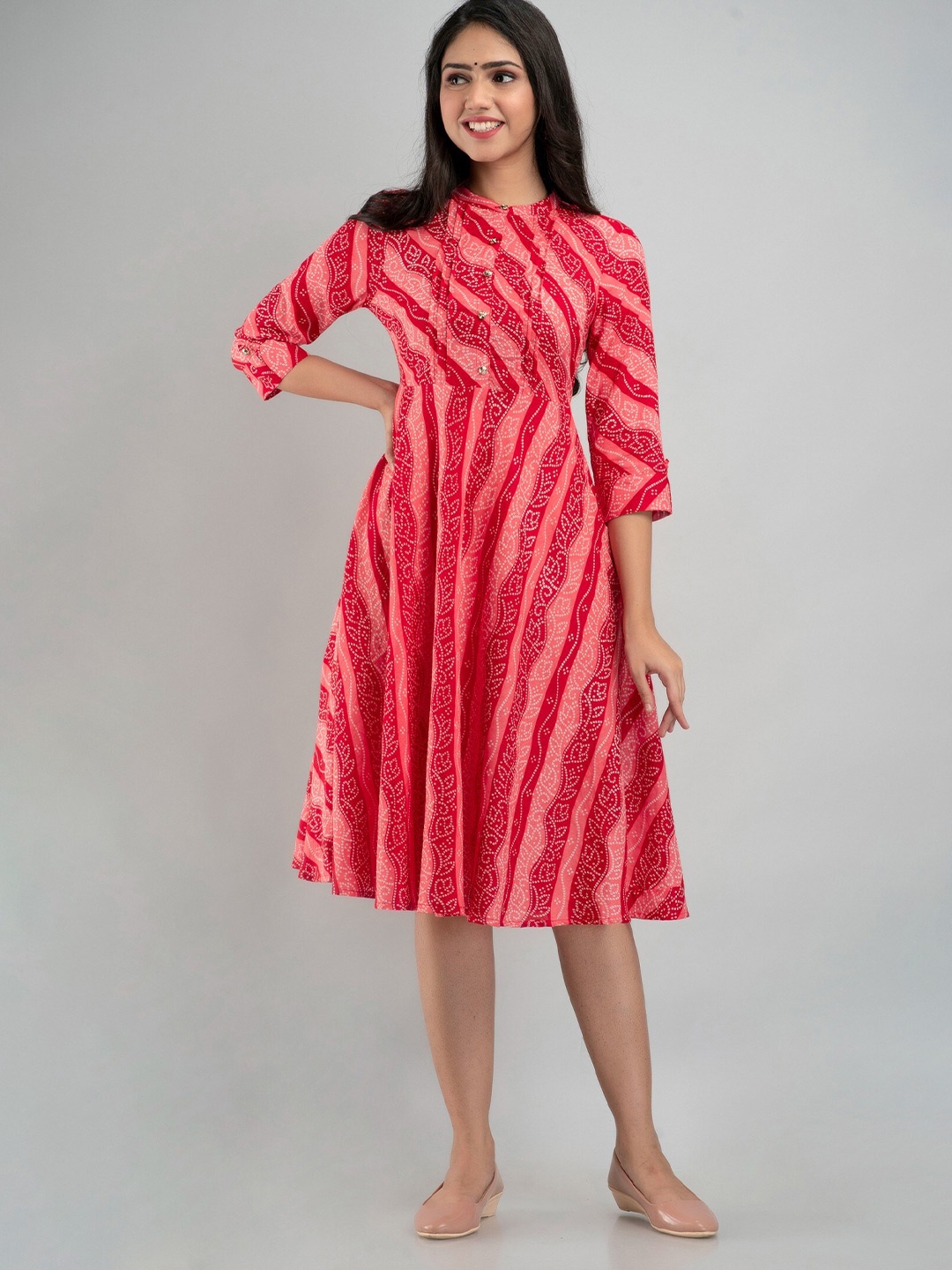 

Sutidora Red Striped Ethnic Dress