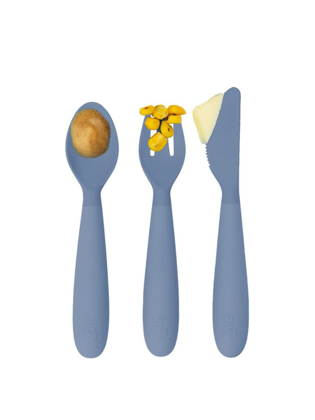 

ezpz Kids Set Of 3 Solid Baby Feeding Utensils, Blue